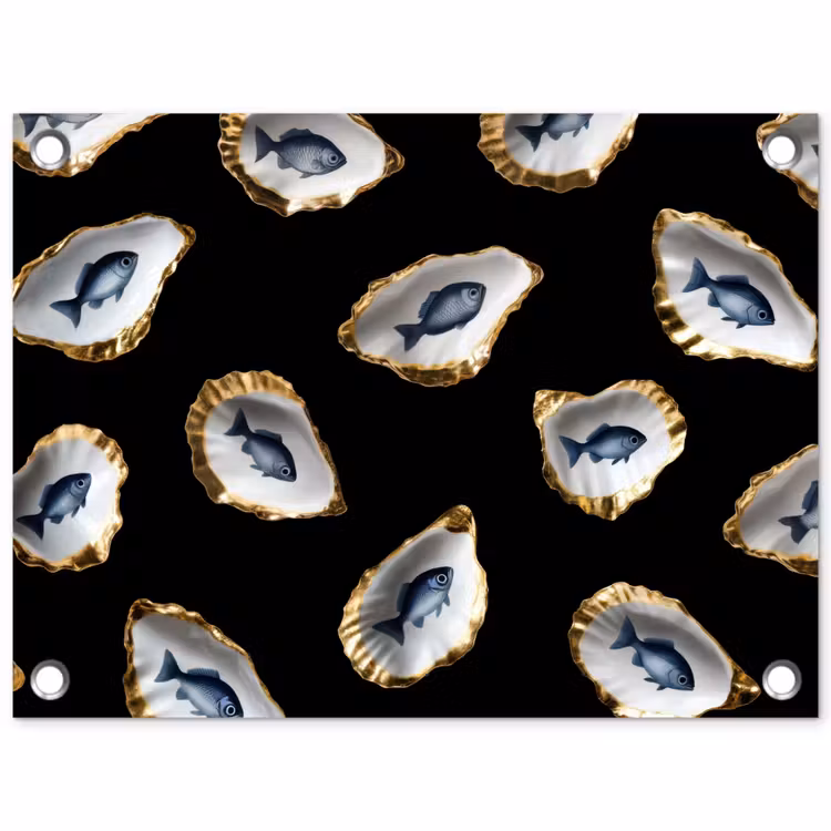 Tuinposter - Oesters - Vissen - Blauw - Goud — 1