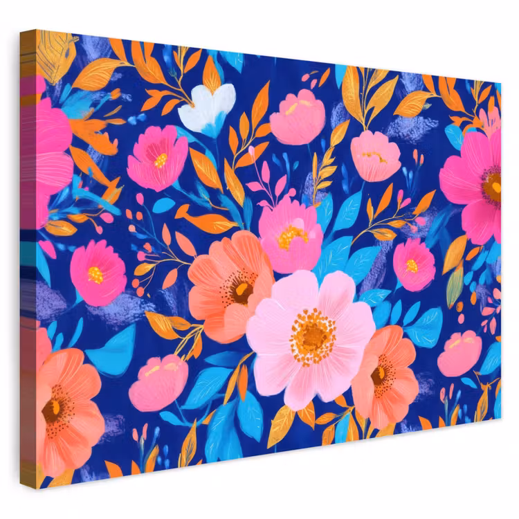 Buiten canvas - Bloemen - Blauw - Roze — 1