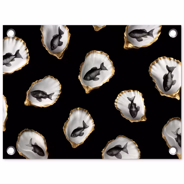 Tuinposter - Oesters - Zwart - Vissen - Goud — 1