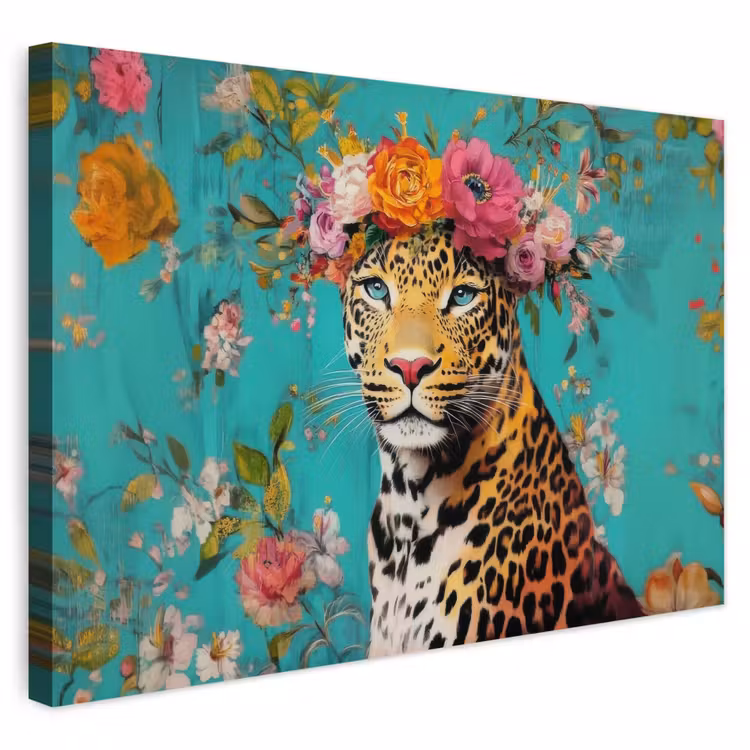 Buiten canvas - Luipaard - Bloemen - Kroon — 1