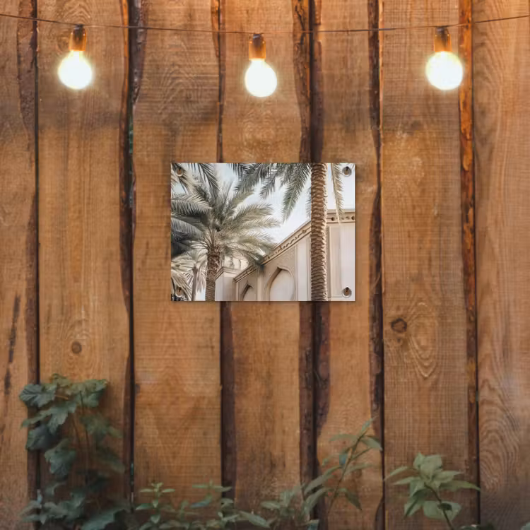Tuinposter - Gebouw - Palmbomen - Beige - Zon — 3