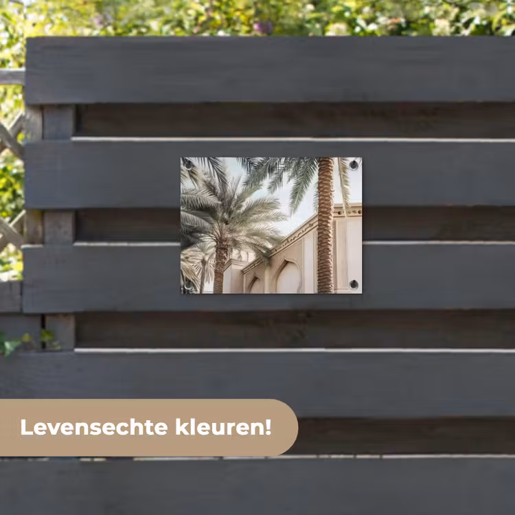 Tuinposter - Gebouw - Palmbomen - Beige - Zon — 6