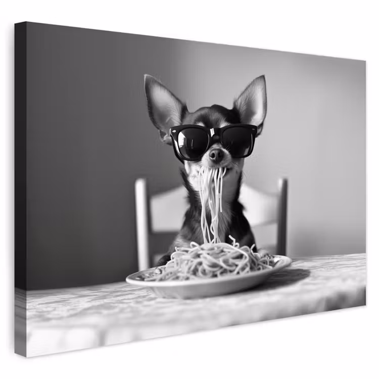 Buiten canvas - Chihuahua - Hond - Zonnebril - Humoristisch - Zwart - Wit - Spaghetti — 1