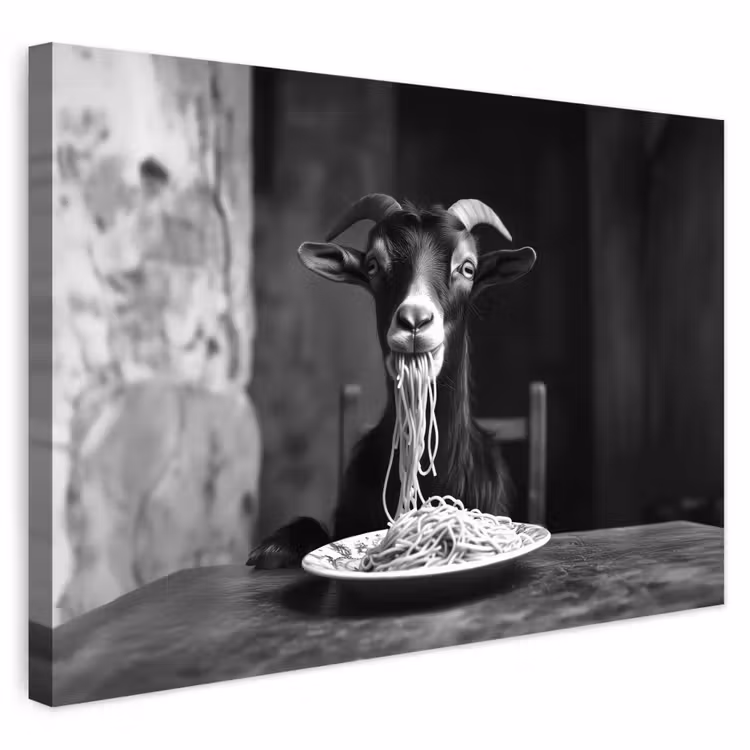 Buiten canvas - Geit - Bord - Spaghetti - Zwart Wit — 1