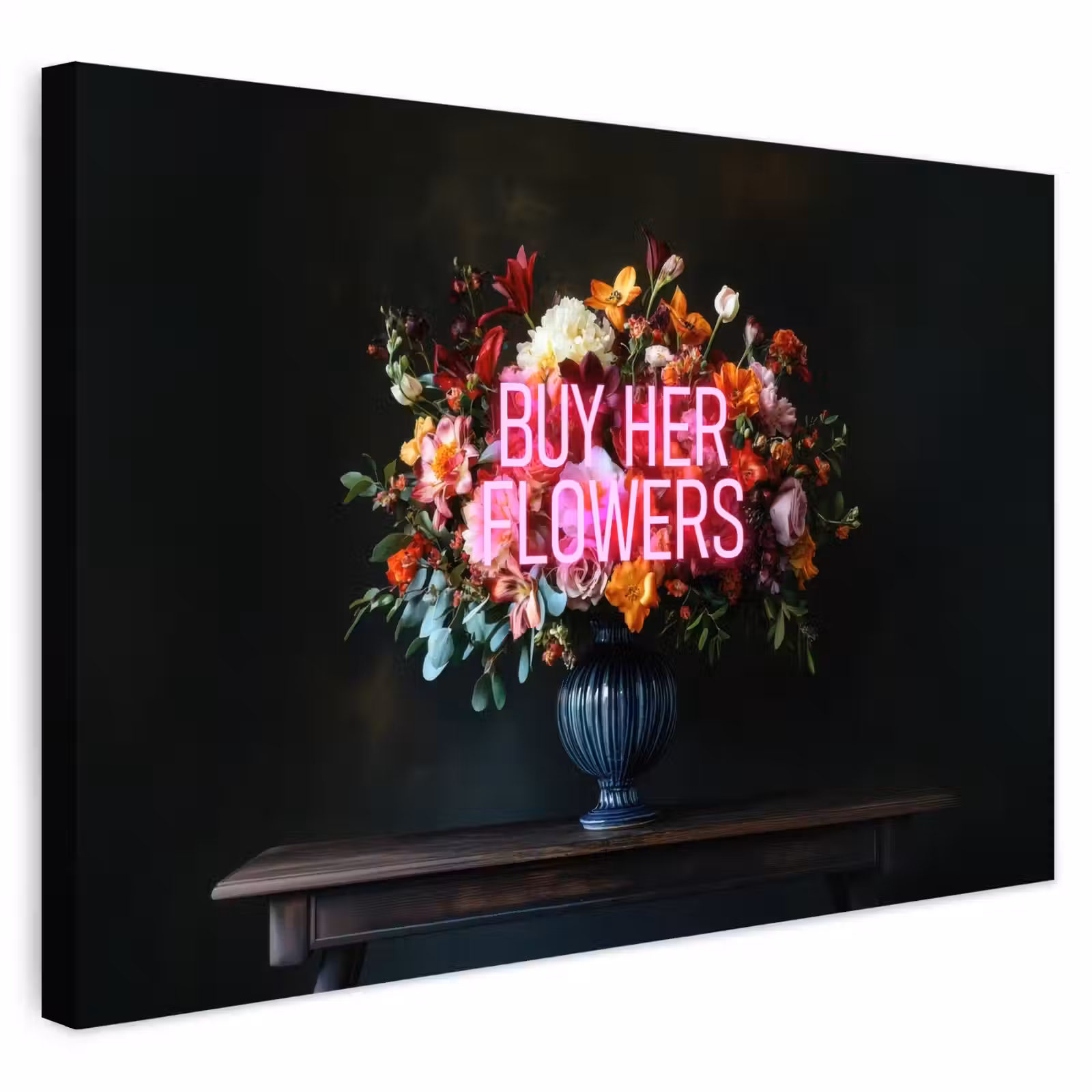 Buiten canvas - Quote - Bloemen - Vaas - Neon — 1