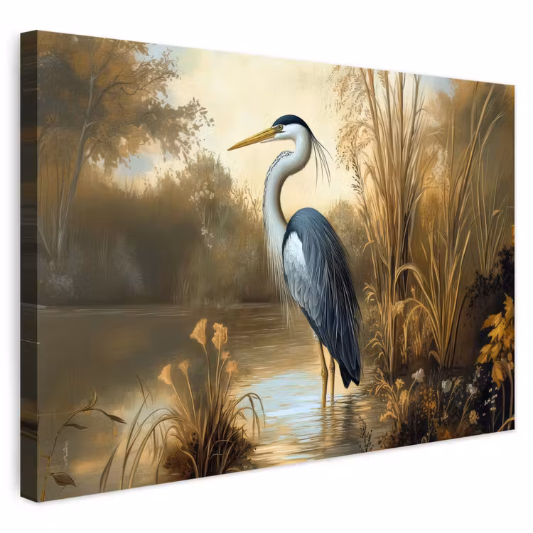 Buiten canvas - Reiger - Water - Planten — 1