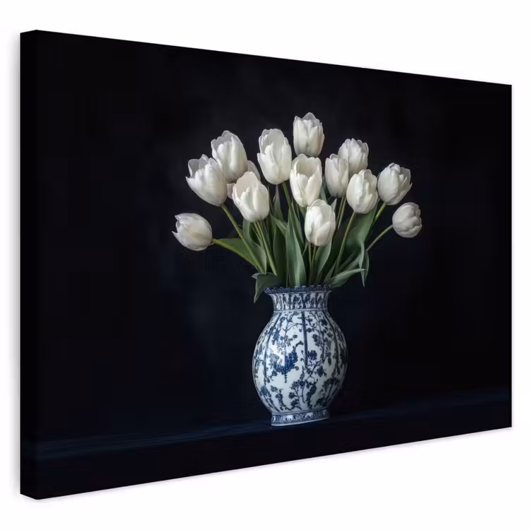 Buiten canvas - Wit - Bloemen - Tulpen - Vaas — 1