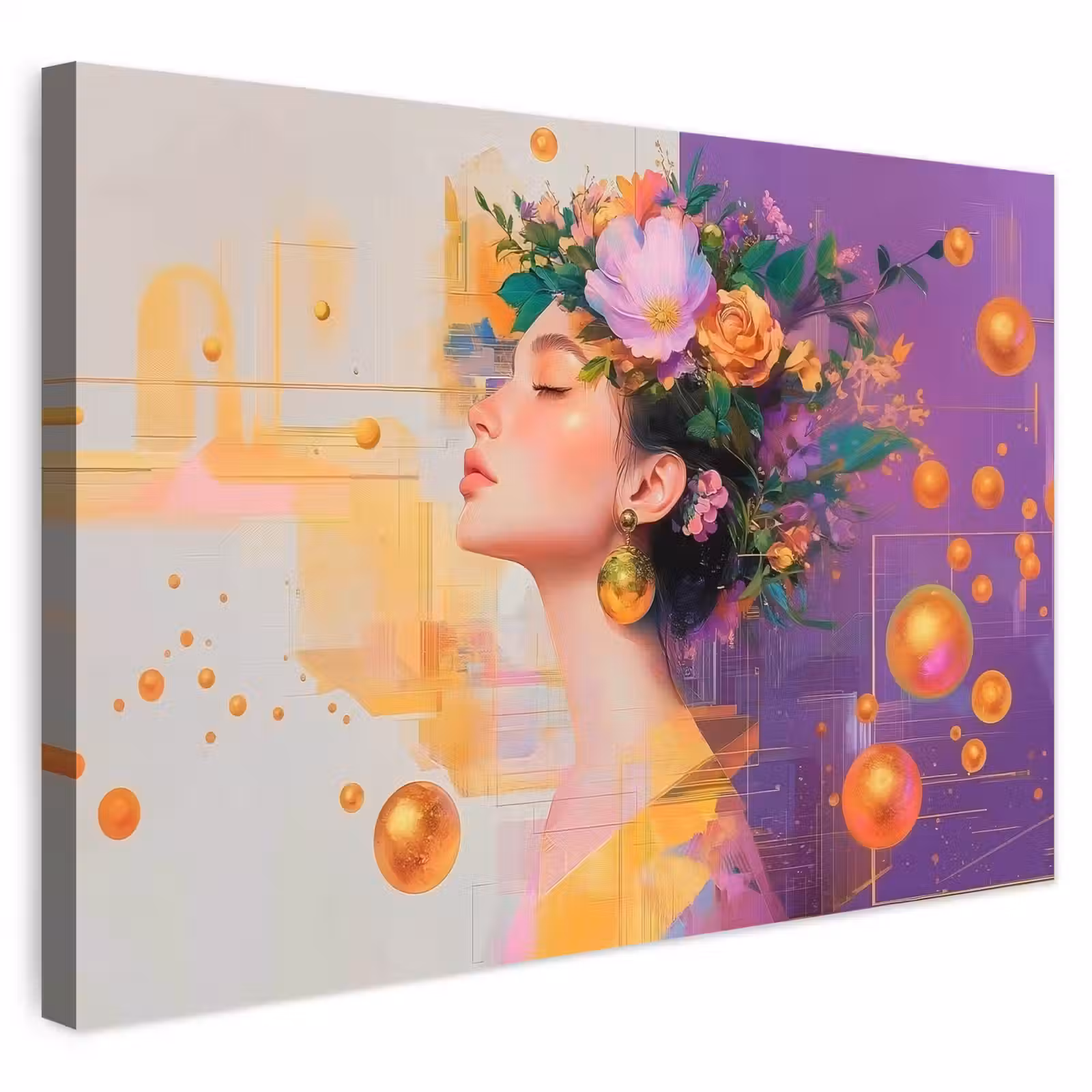 Buiten canvas - Abstract - Vrouw - Bloemenkroon - Goud — 1