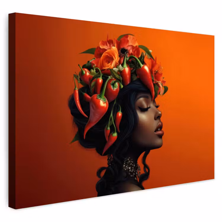Buiten canvas - Vrouw - Chilipepers - Pepers - Bloemen — 1