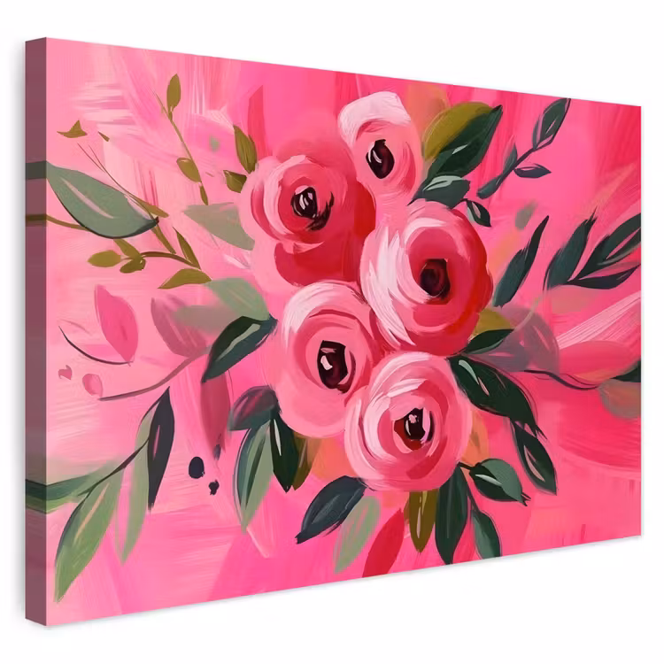 Buiten canvas - Bloemen - Verf - Roze — 1