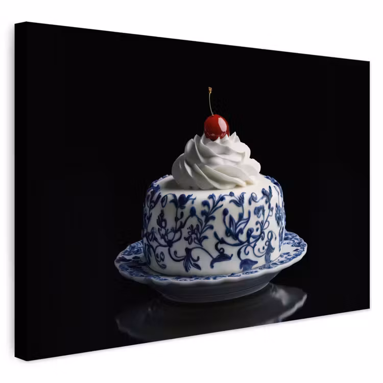 Buiten canvas - Taart - Slagroom - Kers - Bord - Delfts blauw — 1