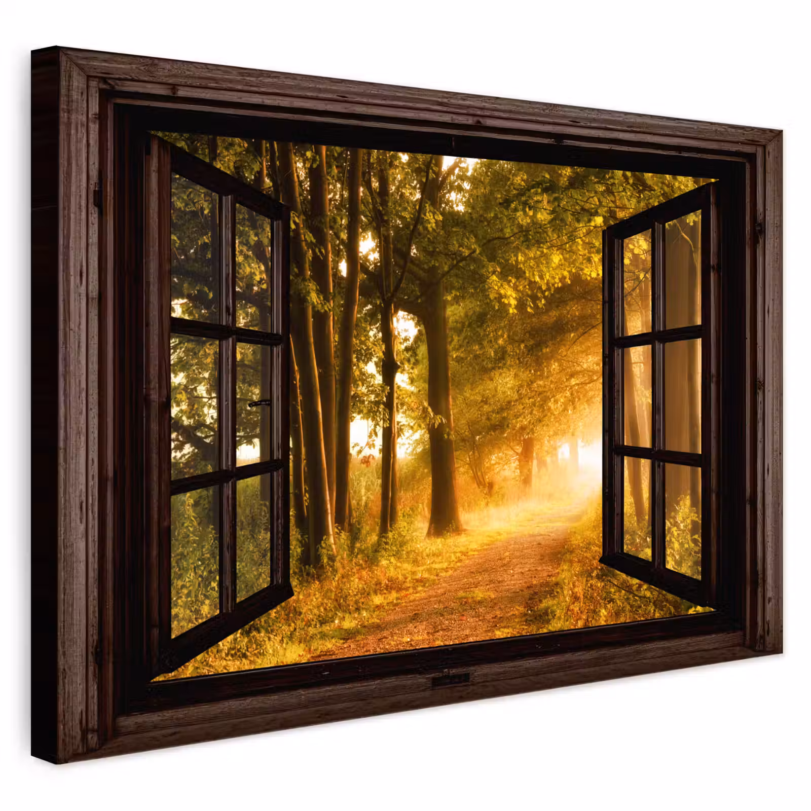 Buiten canvas - Bos - Bomen - Zonlicht - Herfst - Bospad - Natuur - Doorkijk — 1