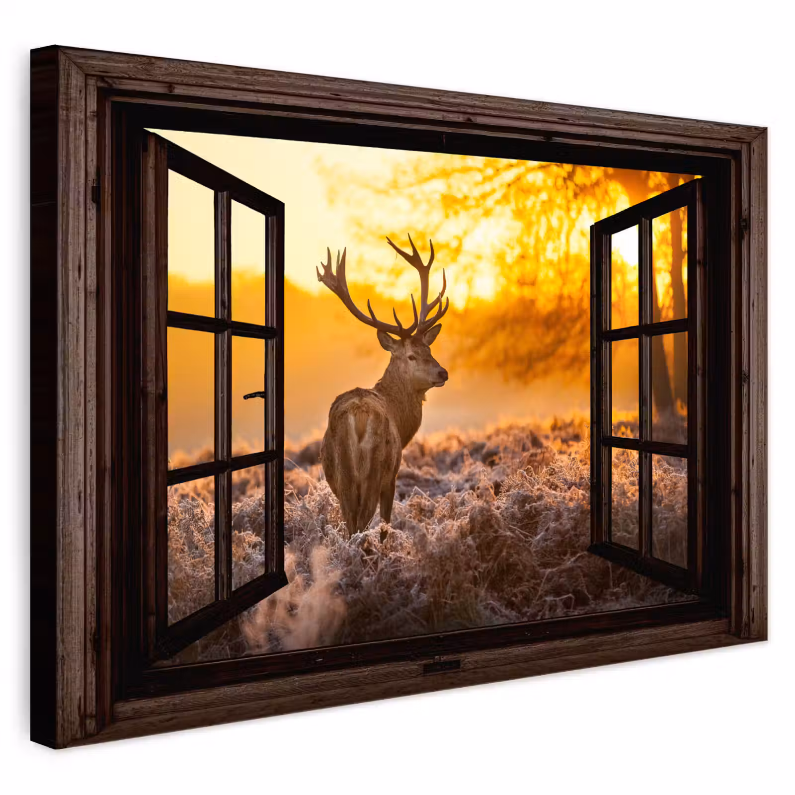 Buiten canvas - Hert - Herfst - Dieren - Natuur - Bos - Doorkijk — 1