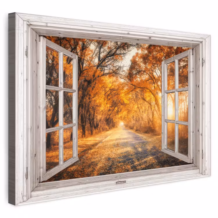 Buiten canvas - Bos - Herfst - Bomen - Bospad - Natuur - Doorkijk — 1