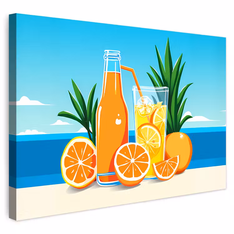 Buiten canvas - Sinaasappels - Ijsblokjes -  Zee - Illustratie — 1