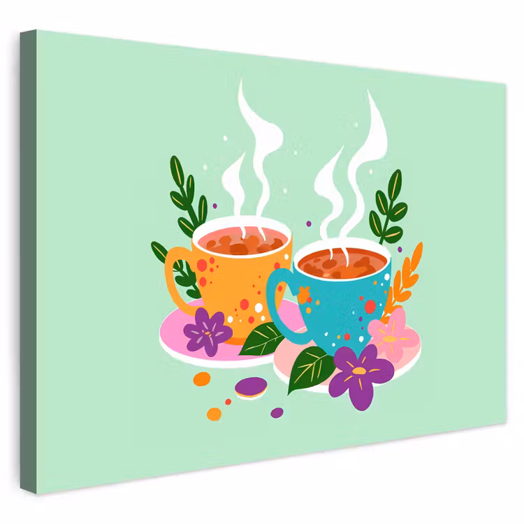 Buiten canvas - Thee - Illustratie - Kopjes - Bloemen — 1