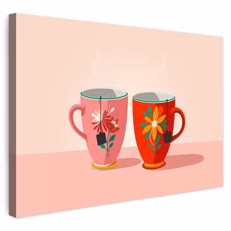 Buiten canvas - Theekopjes - Bloemmotieven - Roze - Theezakjes — 1