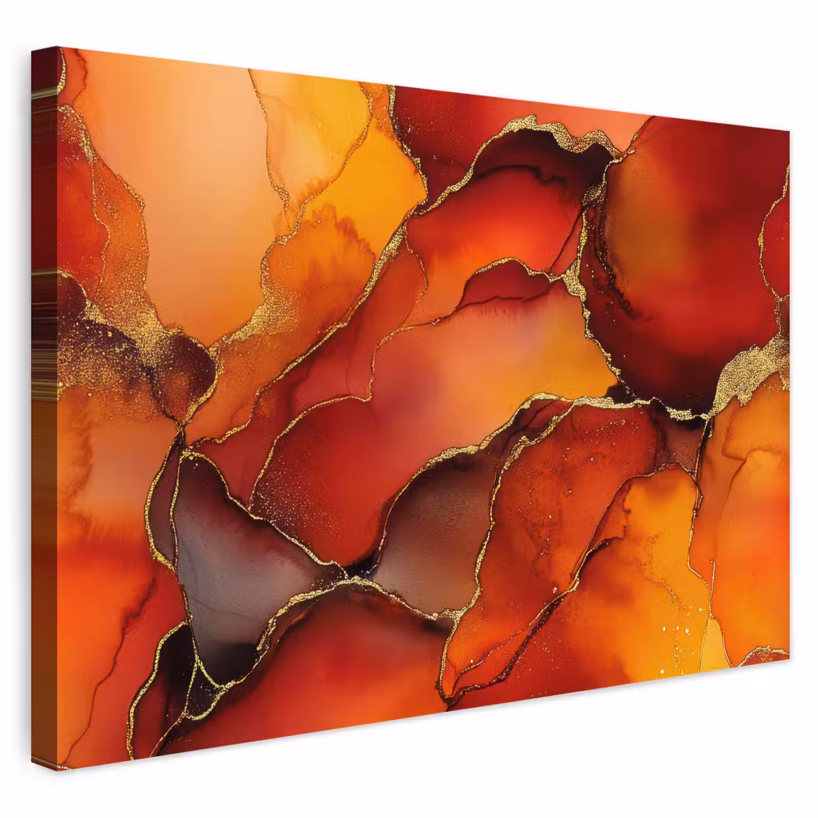 Buiten canvas - Rood - Marmer - Goud - Herfst kleuren - Abstract — 1