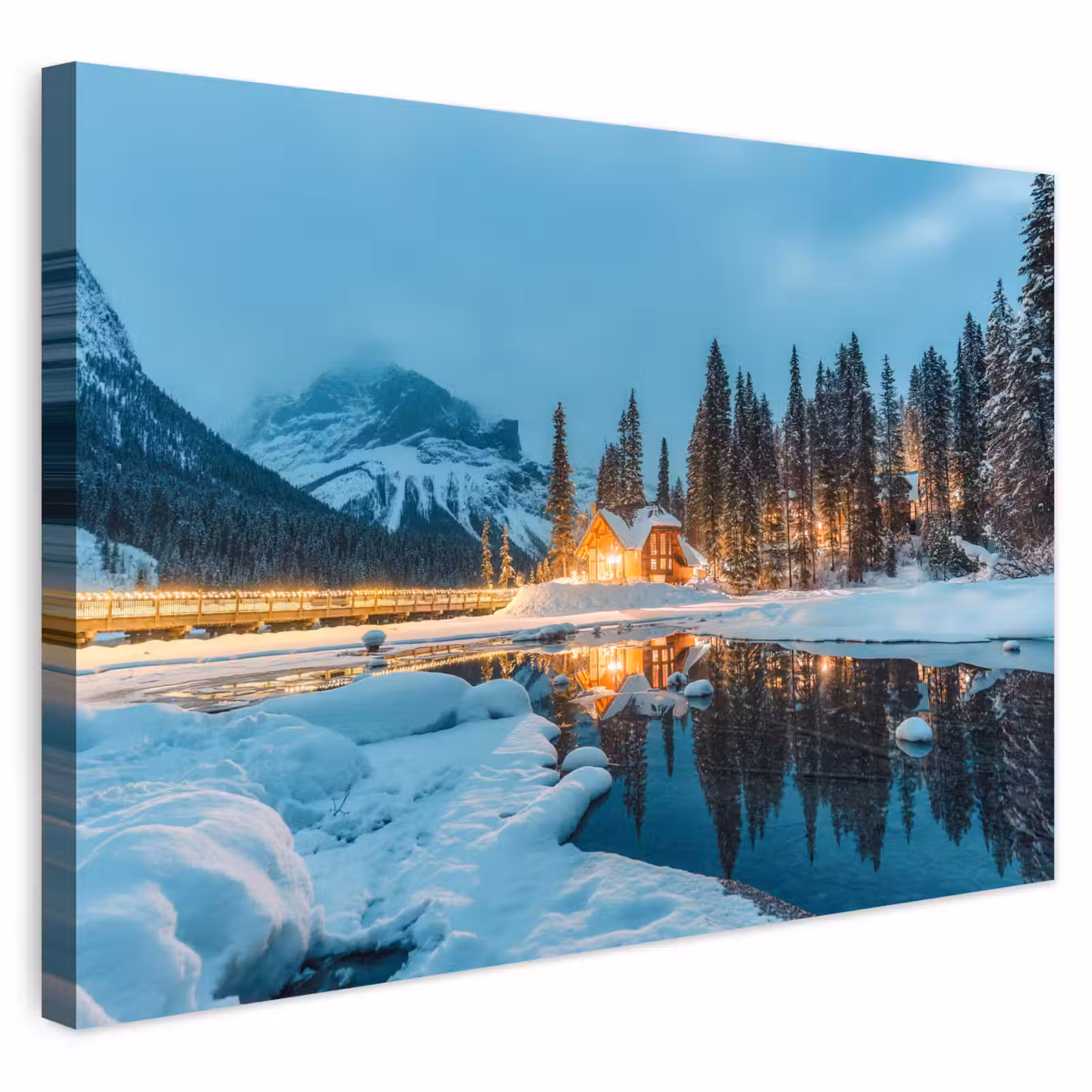 Buiten canvas - Winterlandschap - Natuur - Huis - Bergen - Sneeuw — 1