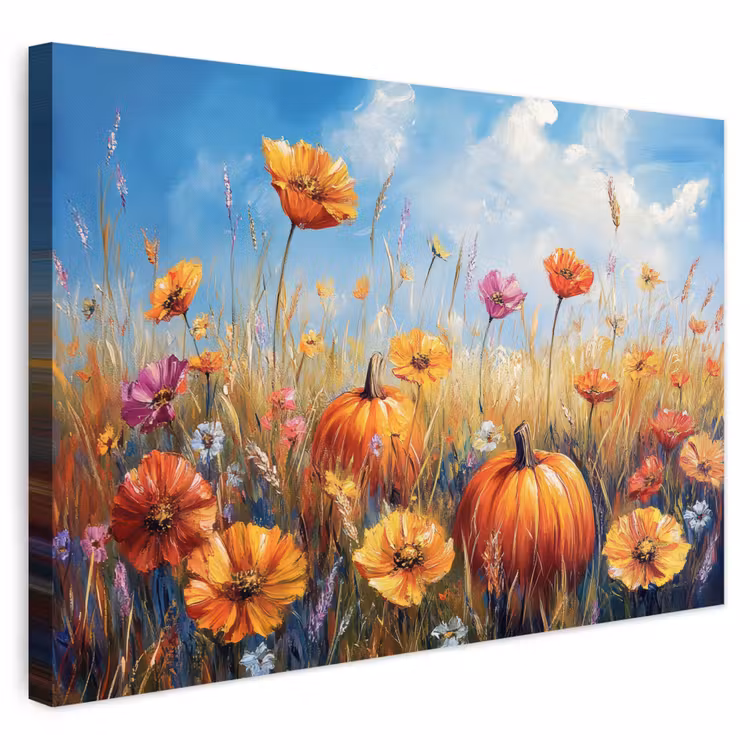 Buiten canvas - Bloemen - Herfst - Pompoen - Natuur - Landschap — 1