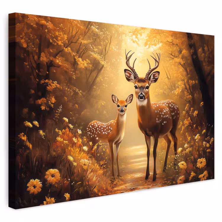 Buiten canvas - Herfst - Bos - Herten - Bosdieren - Natuur - Bruin — 1