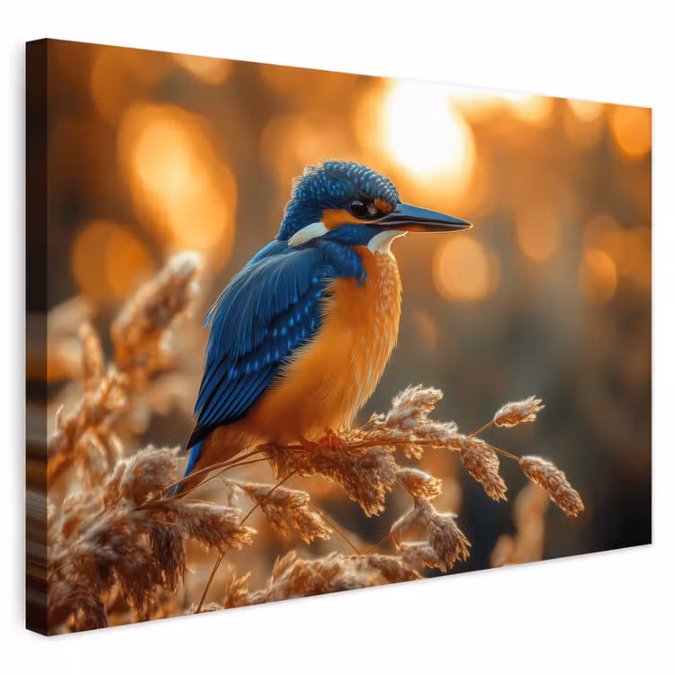 Buiten canvas - IJsvogel - Herfst - Vogels - Zon - Natuur - Herfsttakken — 1