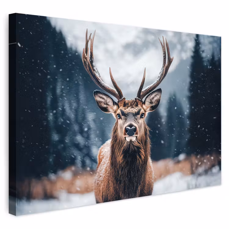Buiten canvas - Hert - Dieren - Landschap - Winter - Sneeuw — 1