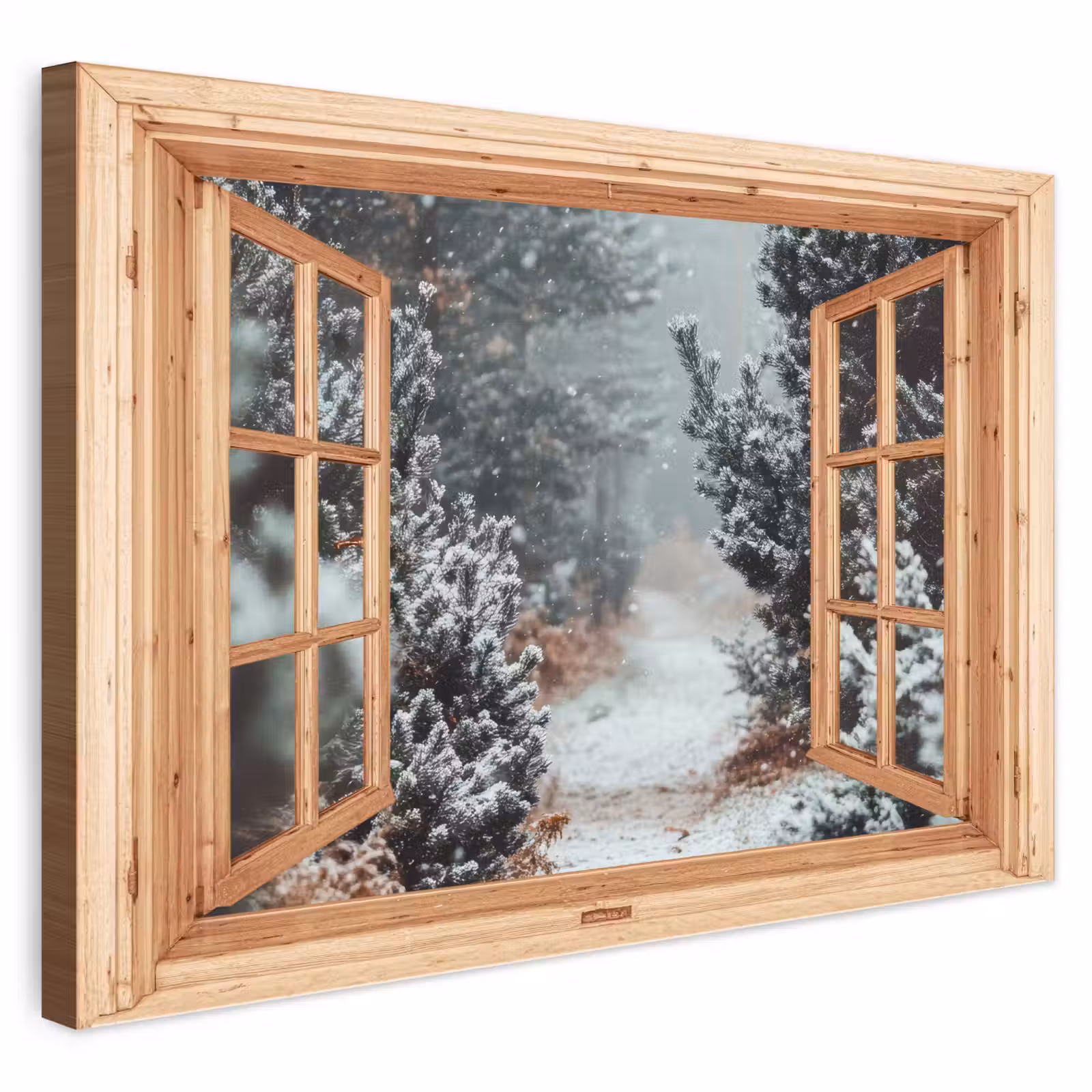 Buiten canvas - Bos - Winter - Bomen - Natuur - Pad - Doorkijk — 1