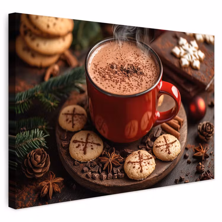 Buiten canvas - Chocolademelk - Mok - Winter - Kerst - Gezelligheid — 1