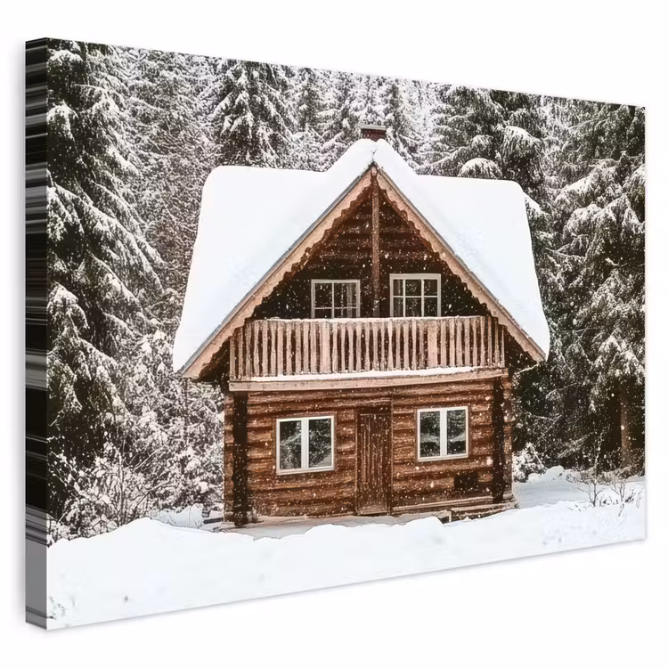 Buiten canvas - Huis - Bos - Winter - Natuur - Sneeuw — 1