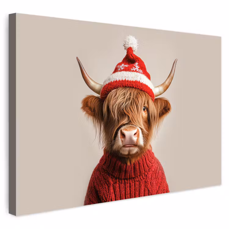 Buiten canvas - Schotse Hooglander - Kerst - Muts - Trui - Winter — 1