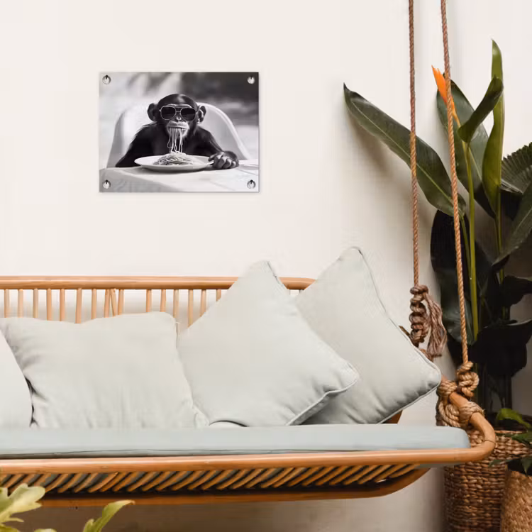 Tuinposter - Aap - Spaghetti - Zonnebril - Zwart wit - Cool - Dier — 4