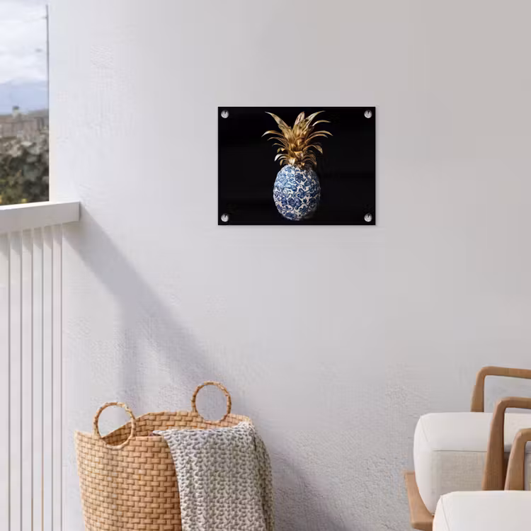Tuinposter - Ananas - Bloemen patroon - Goud - Delftsblauw — 5