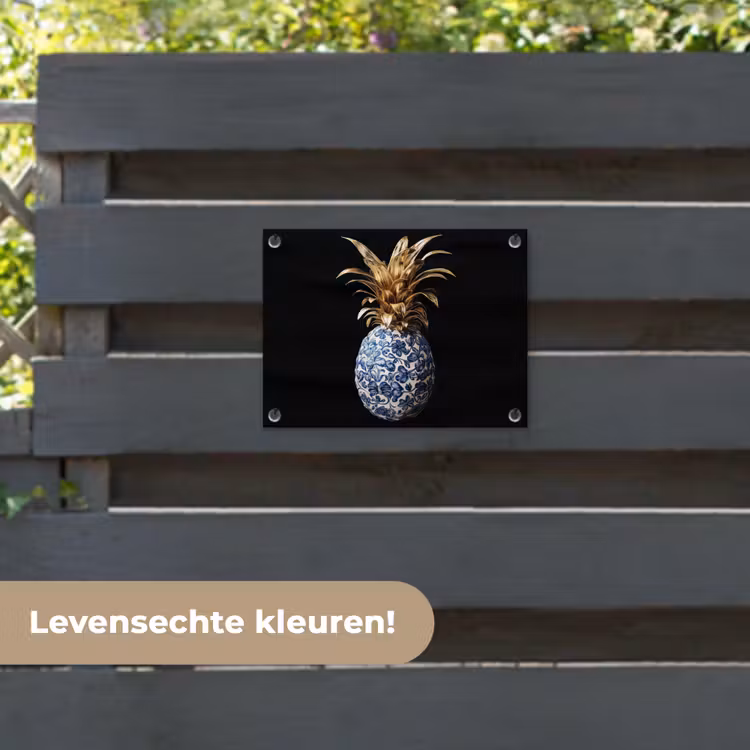 Tuinposter - Ananas - Bloemen patroon - Goud - Delftsblauw — 6