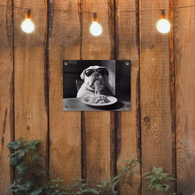 Tuinposter - Hond - Bulldog - Pasta - Bril - Stoer - Dieren — 3