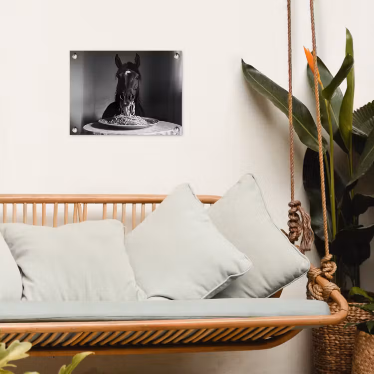 Tuinposter - Paard - Bord - Pasta - Tafelkleed - Zwart Wit - Dieren — 4