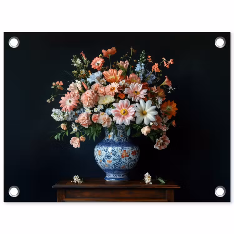 Tuinposter - Hout - Vaas - Kleuren - Bloemen — 1