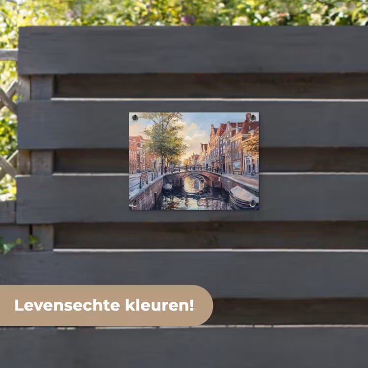 Tuinposter - Brug - Stad - Huizen - Boot — 6