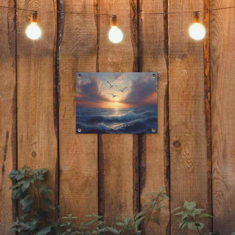 Tuinposter - Meeuwen - Zonsondergang - Zee - Wolken — 3