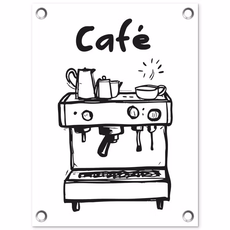 Tuinposter - Illustratie - Café - Koffiemachine - Kopjes — 1