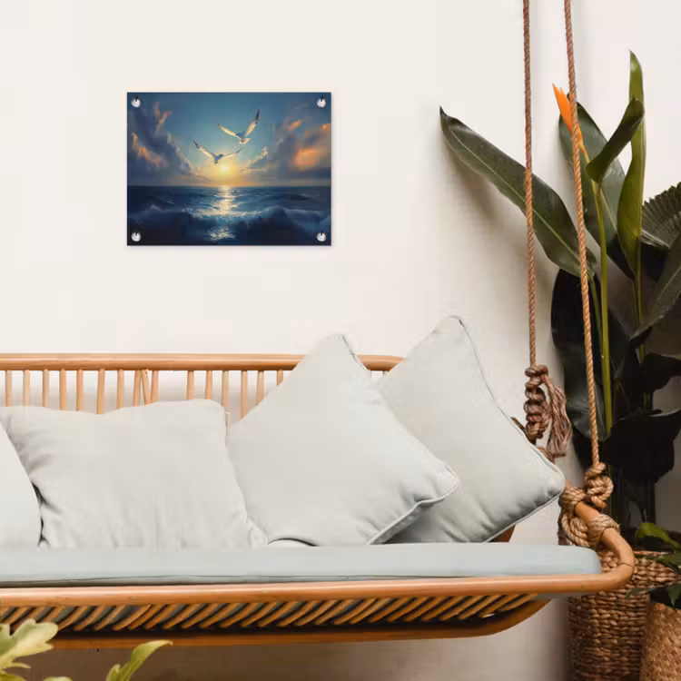 Tuinposter - Meeuwen - Zee - Wolken -Blauw — 4