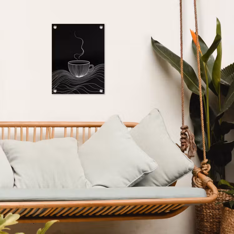 Tuinposter - Lijntekening - Koffiekop - Zwart — 4