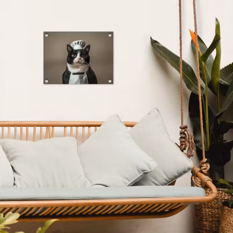Tuinposter - Kat - Kokskleding - Zwart - Wit — 4