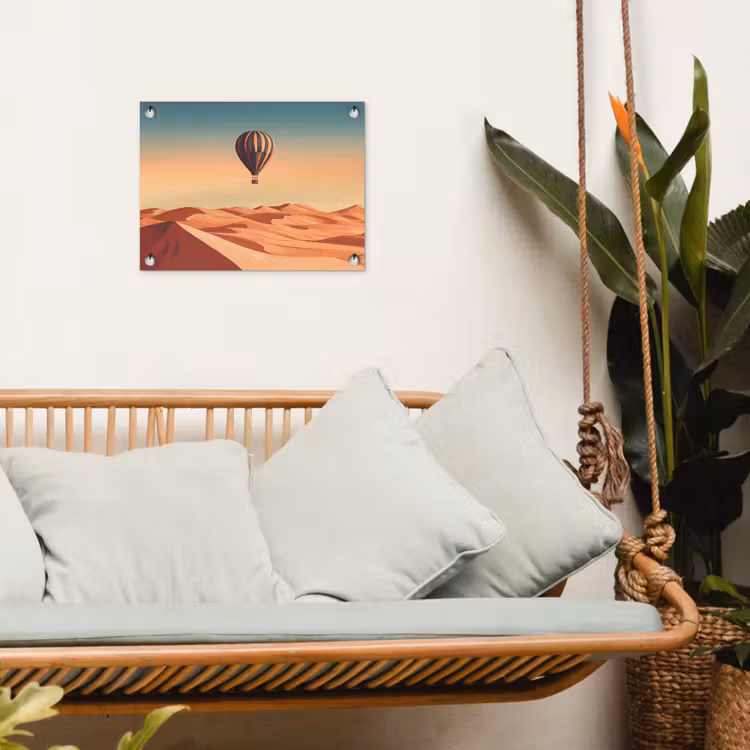 Tuinposter - Luchtballon - Woestijn - Zonsondergang - Blauw — 4