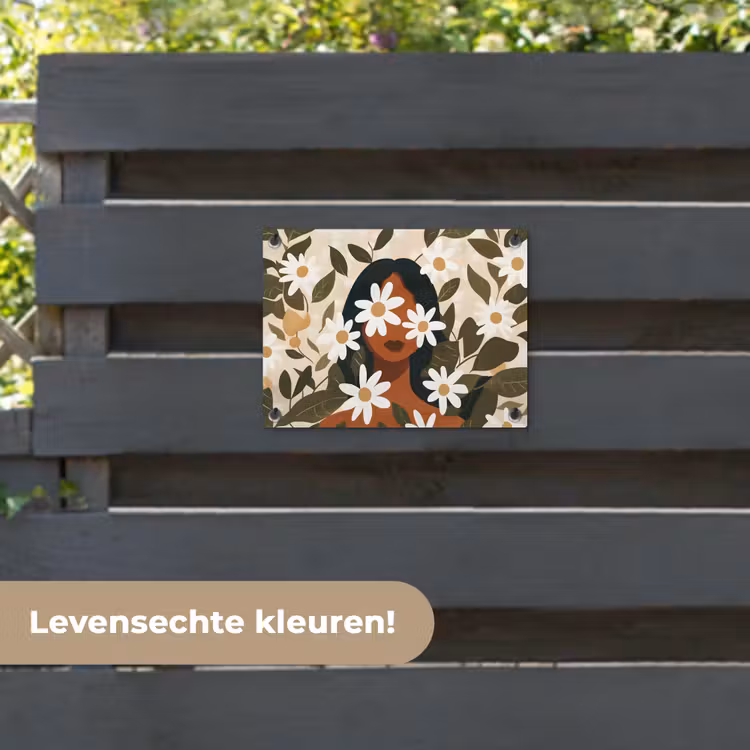 Tuinposter - Illustratie - Vrouw - Madeliefjes - Wit — 6