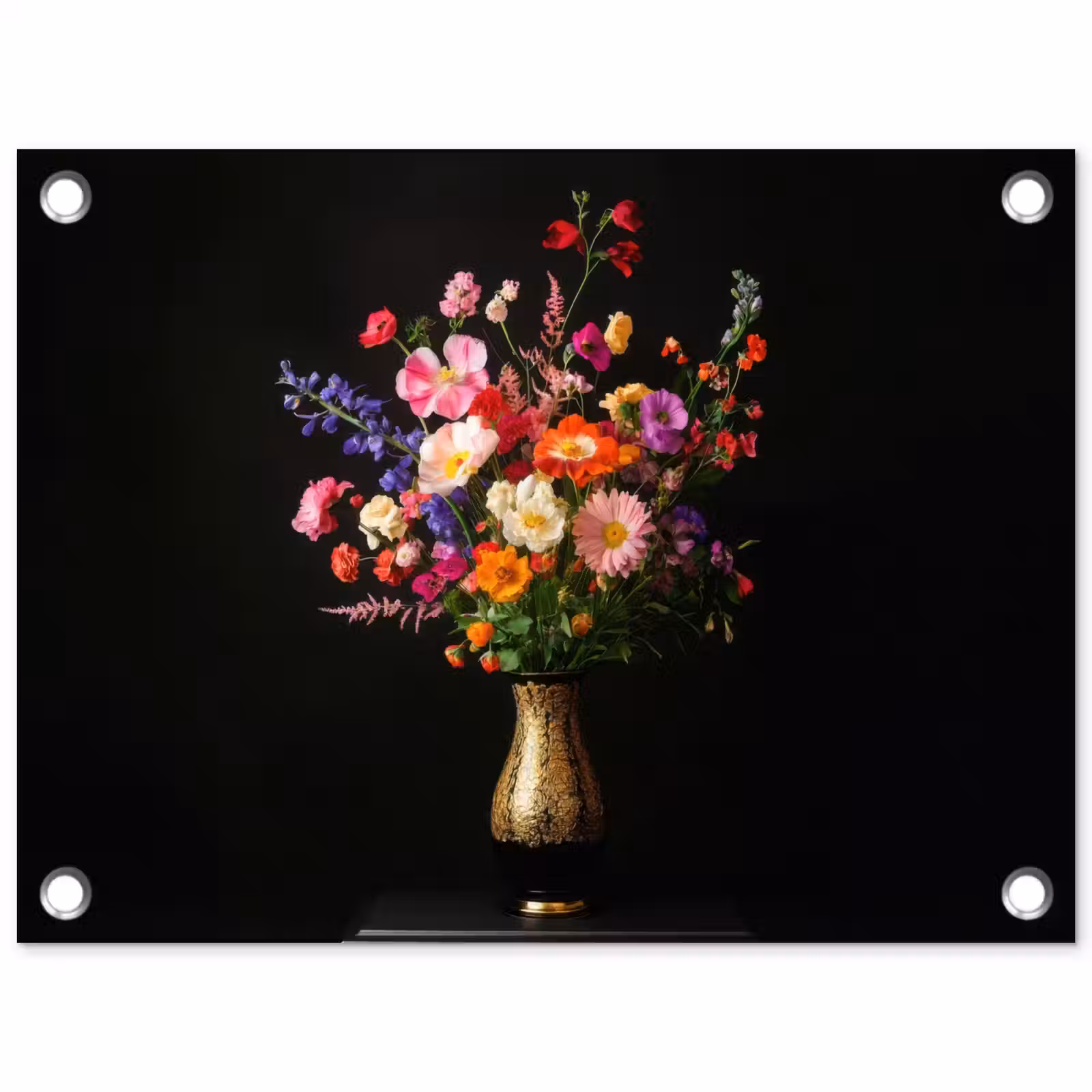 Tuinposter - Kleurrijk - Boeket - Vaas - Goud — 1