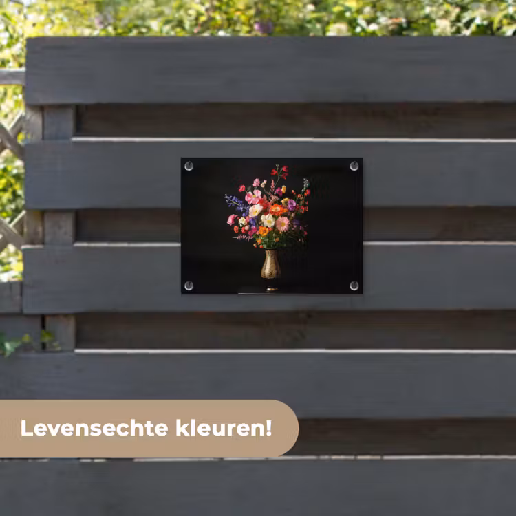 Tuinposter - Kleurrijk - Boeket - Vaas - Goud — 6
