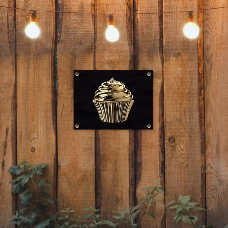 Tuinposter - Cupcake - Eten - Goud - Zwart — 2