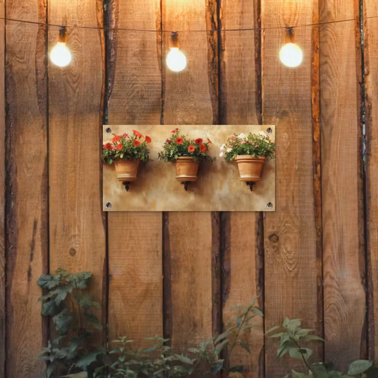 Tuinposter - Bloempotten - Muur - Vintage — 2