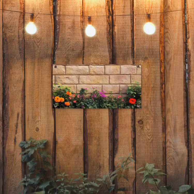 Tuinposter - Bloemen - Bakstenen - Kleurrijk — 3